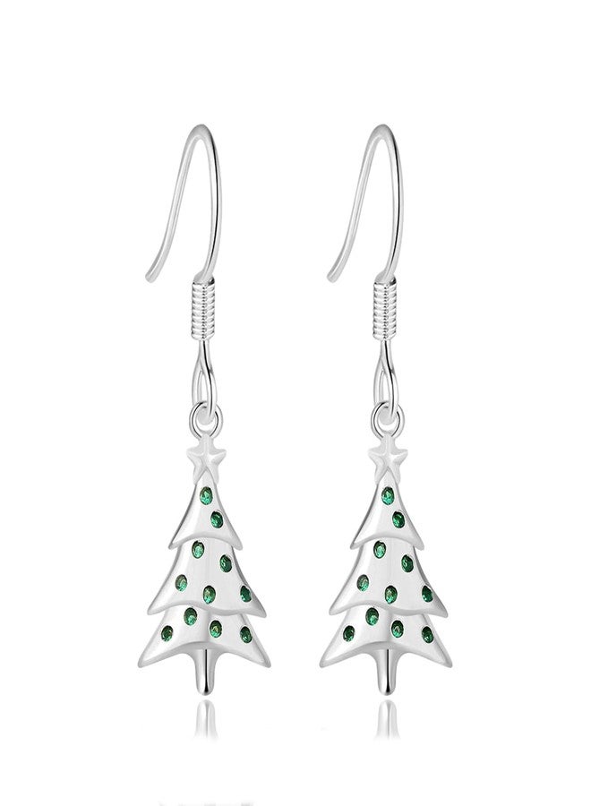 HEEYA Sterling Silver Christmas Earrings,Sterling Silver Drop Earrings for Women,Christmas Tree Jewelry to my Daughter,Silver Dangle Earring with Cubic Zirconia,Christmas Earring Birthday Gifts with Box - Image 1